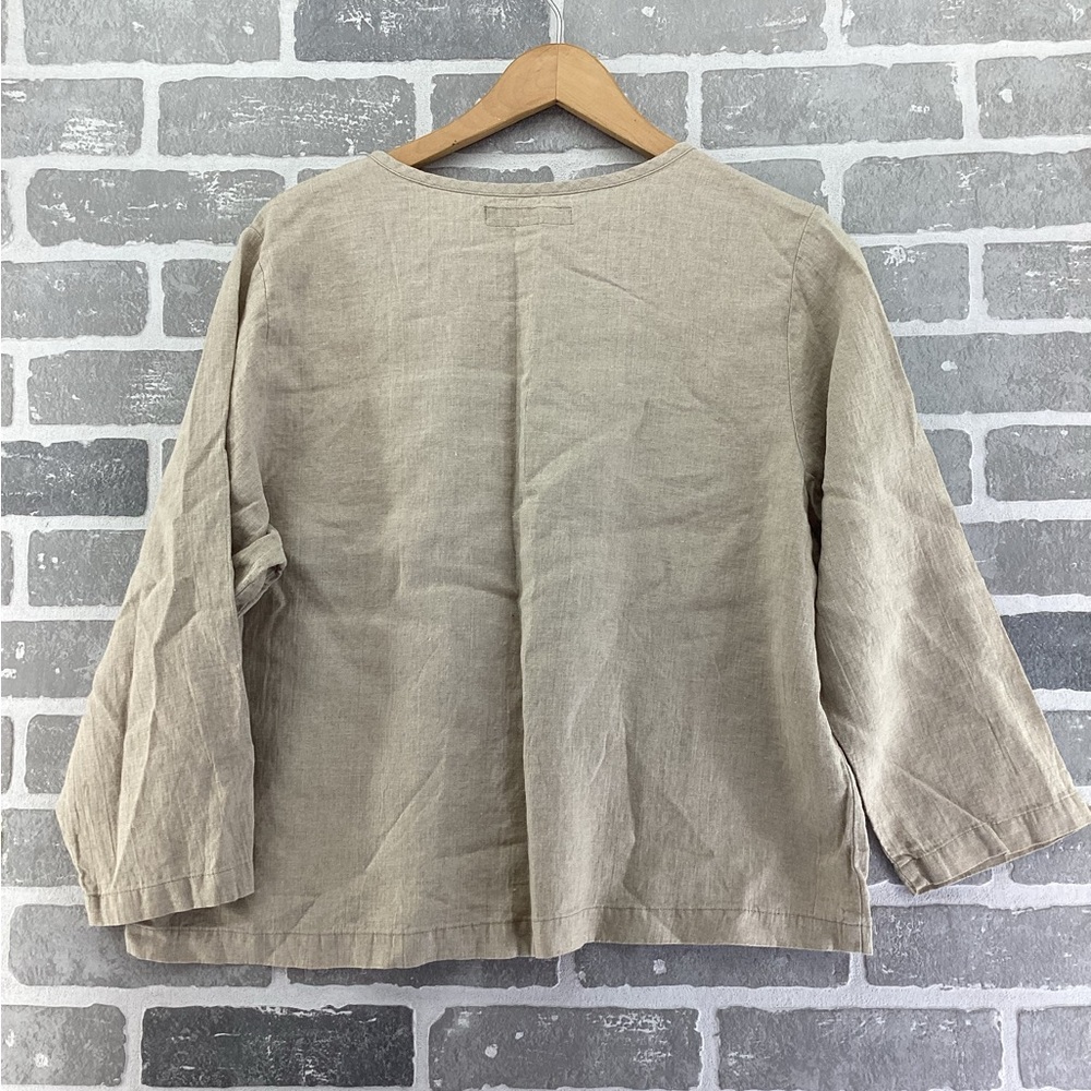 Flax 100% Linen Tan Button Up Top Size Medium New - Picture 4 of 5
